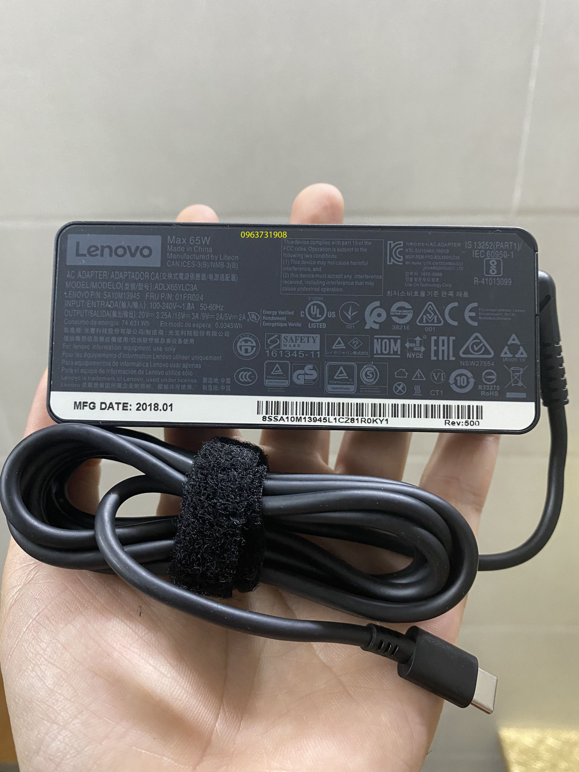 Sạc Dành Cho Laptop Lenovo 20V - 3.25A 65W Chân USB-C (TYPE C)
