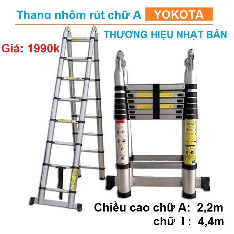 Thang rút nhôm chữ A 4,4m, YOKOTA THƯƠNG HIỆU NHẬT BẢN