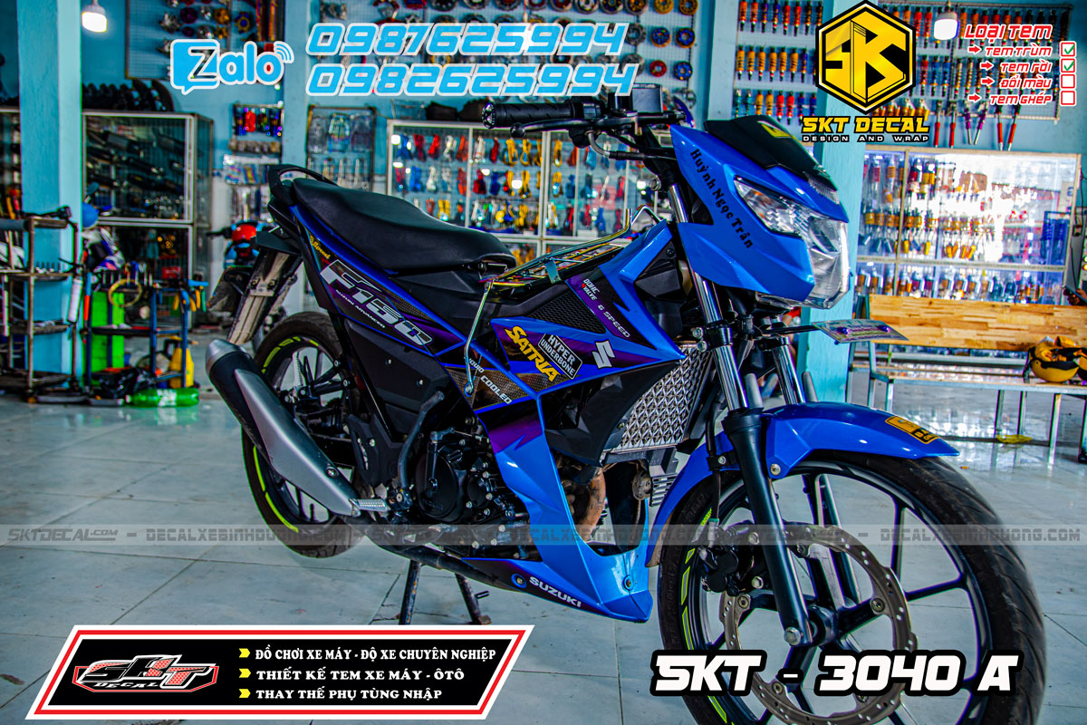 tem rời xe satria xanh tím