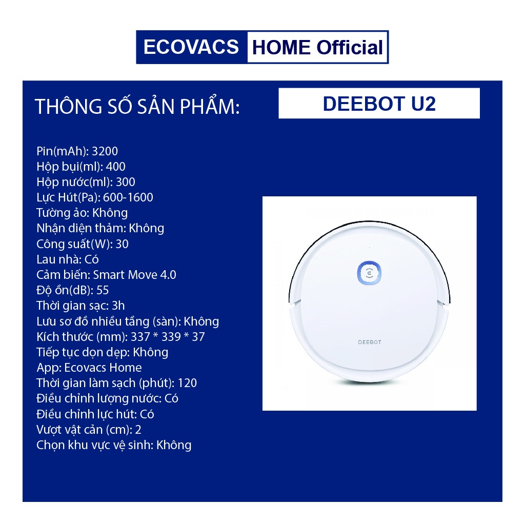 ✅ Robot hút bụi lau nhà Ecovacs Deebot U2 Pro
