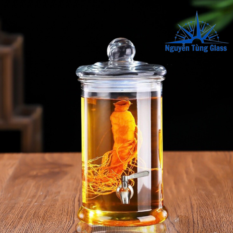 BÌNH NGÂM RƯƠU THUỶ TINH TRỤ TRƠN 8 LÍT CÓ VAN