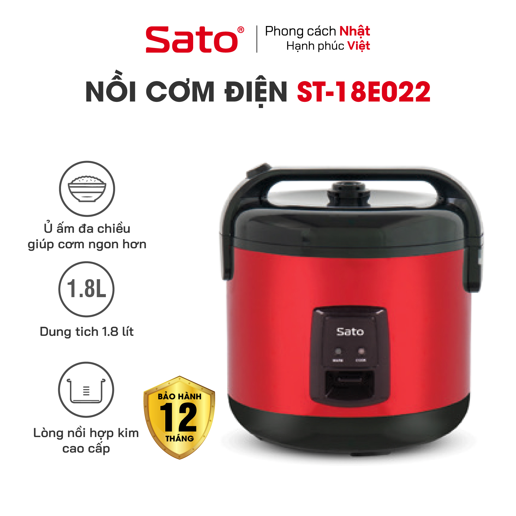Nồi cơm điện 1.8L Sato 18E022