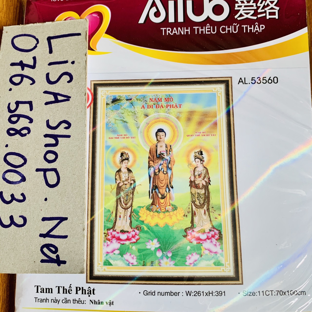 Tranh thêu chữ thập TAM THẾ PHẬT 53560 (68x98cm) chưa thêu