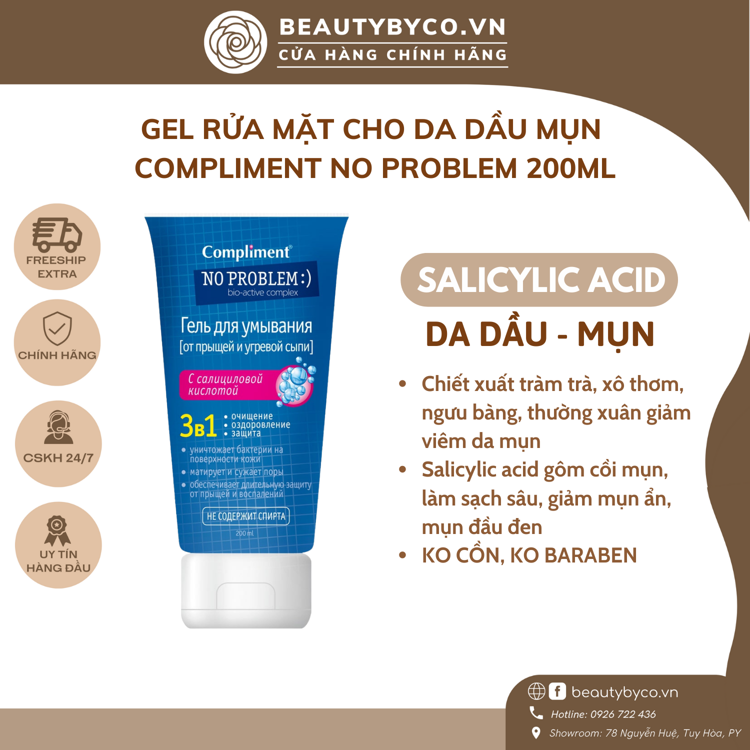 Sữa rửa mặt Compliment No Problem Salicylic acid/ Tree giảm viêm,mụn da nhạy cảm - Beautybyco