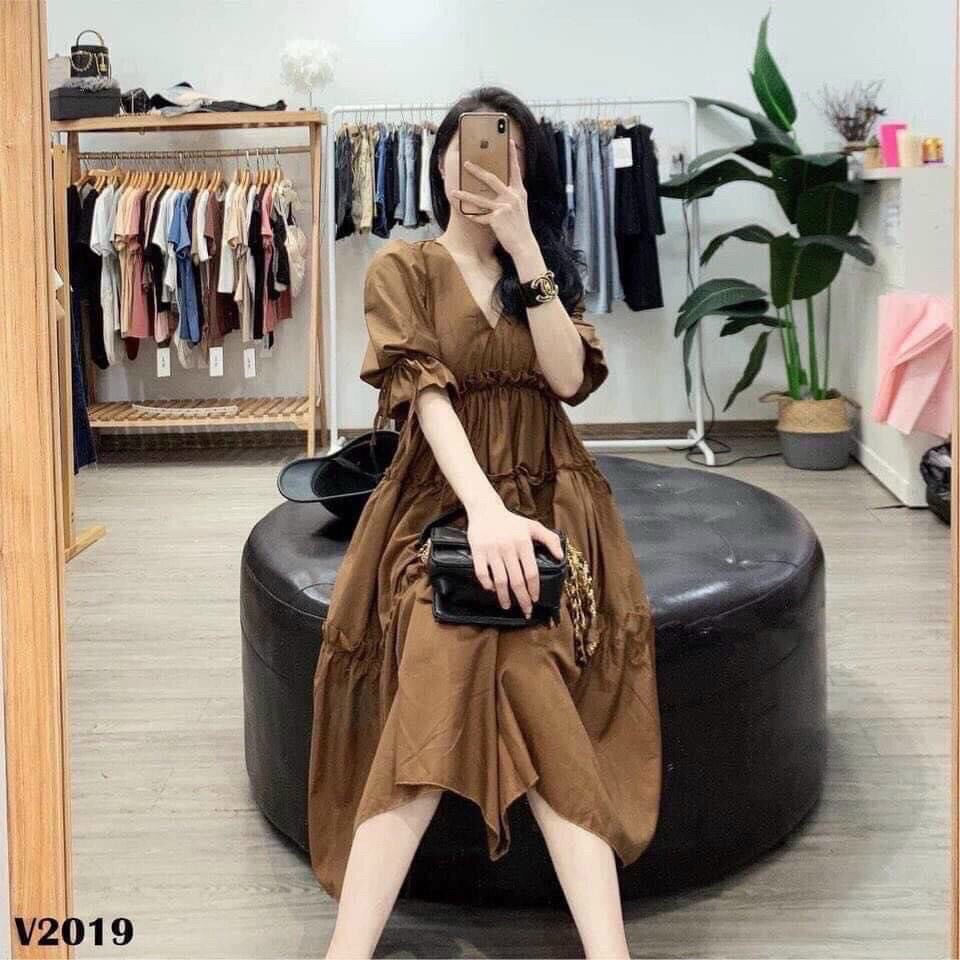 Đầm bầu thiết kế công sở dáng xòe tay nơ