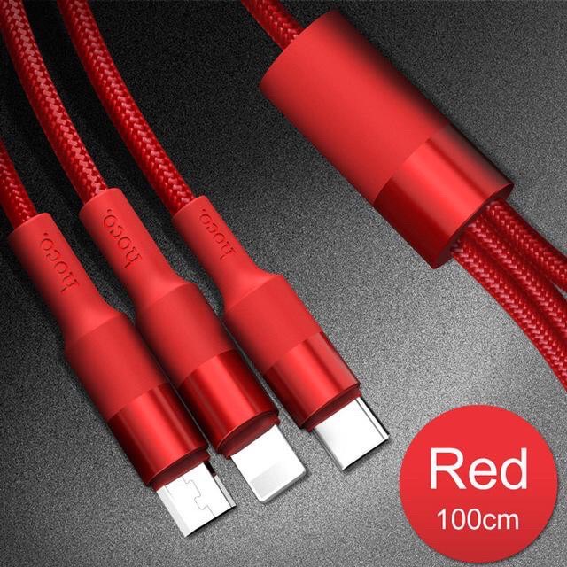 Dây cáp sạc hoco 3 đầu Iphone - Micro USB - TypeC cáp dài 1m bảo hành 3 tháng 1 đổi 1