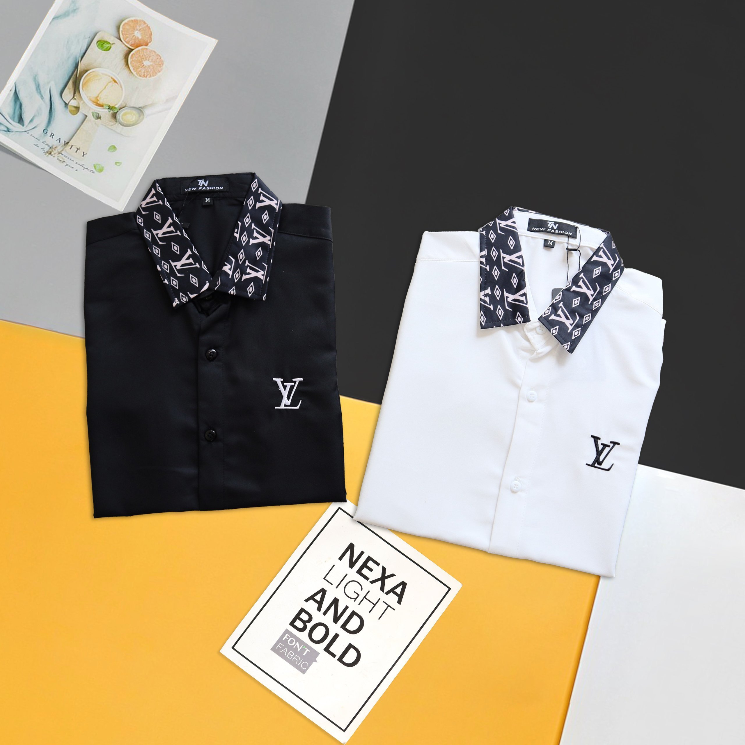 Áo sơ mi nam lụa tay ngắn thêu LVV vải đẹp giá rẻ,form chuẩn,2 màu trắng đen,mẫu mới sang trọng-AHFASHION