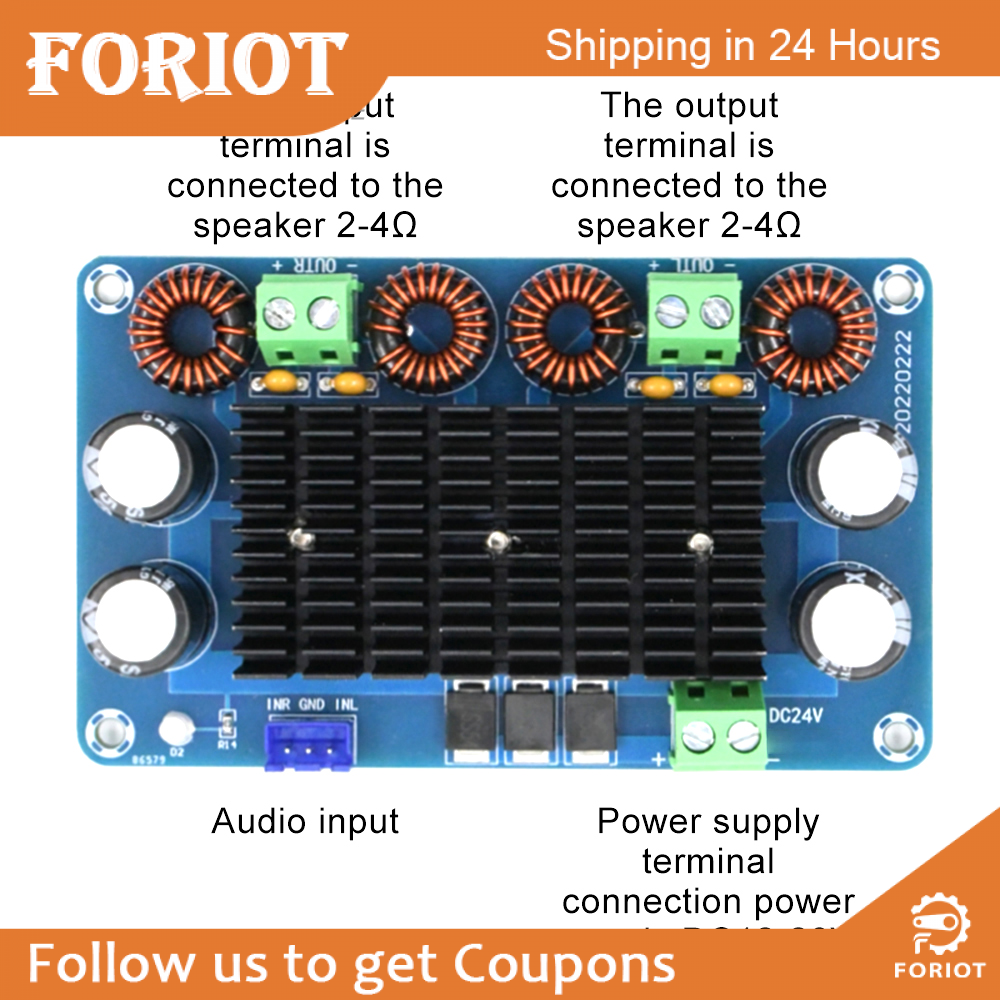 Foriot digital power amplifier board stereo stage audio module power amplifier output 24v 150wx2