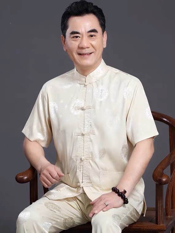 Đồ lam/Pháp phục nam lụa gấm triện rồng Diệu Hạnh cao cấp