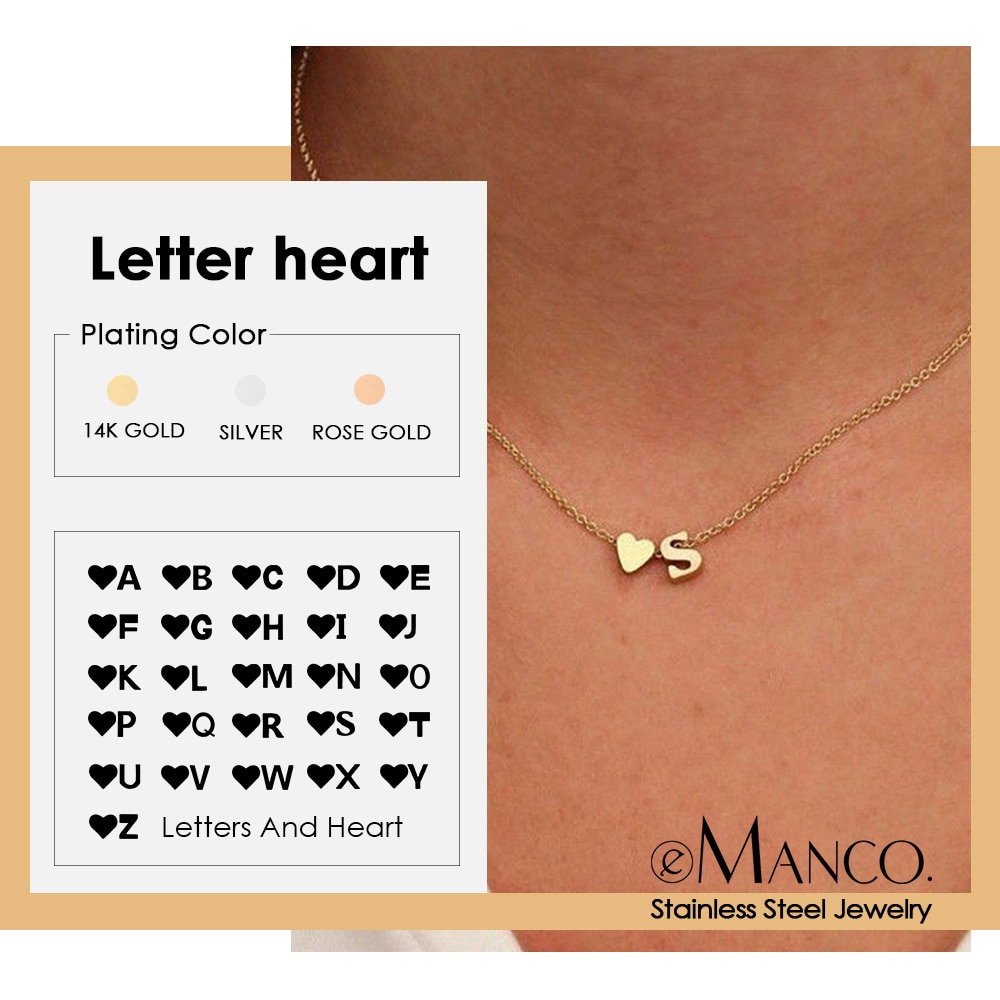 Emanco Tiny Heart Dainty Initial Necklace Gold Silver Color Letter Name Choker Necklace For Women Pendant Jewelry