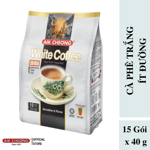 Chính hãng Cà phê ít đường Aik Cheong White Coffee Less Sugar 15 gói x 40g