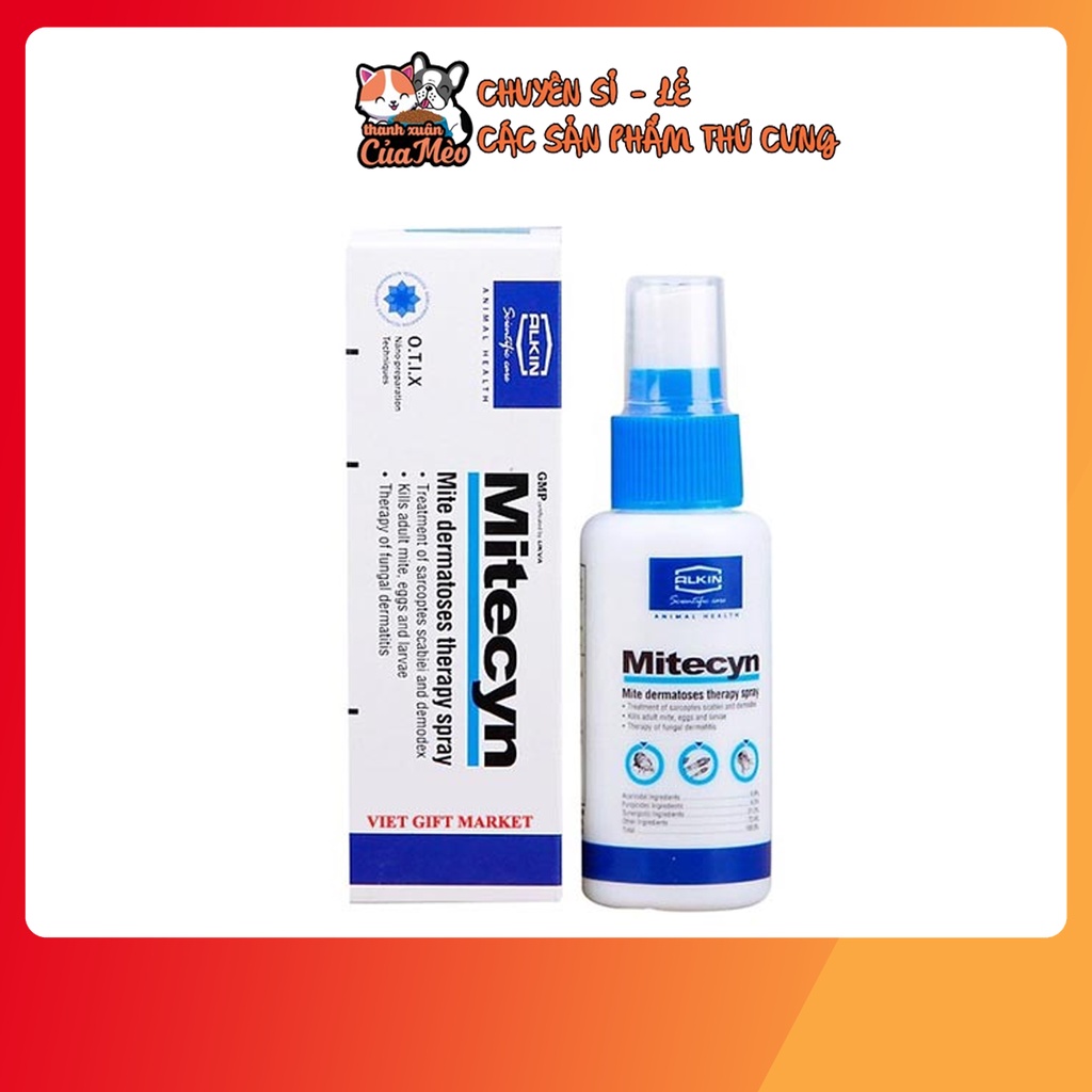Thuốc Xịt Trị Nấm, Ghẻ, Viêm Da Chó Mèo (Fungikur, Mitecyn)