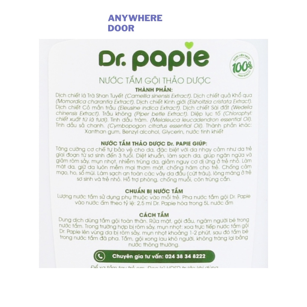 Nước tắm thảo dược Dr.Papie