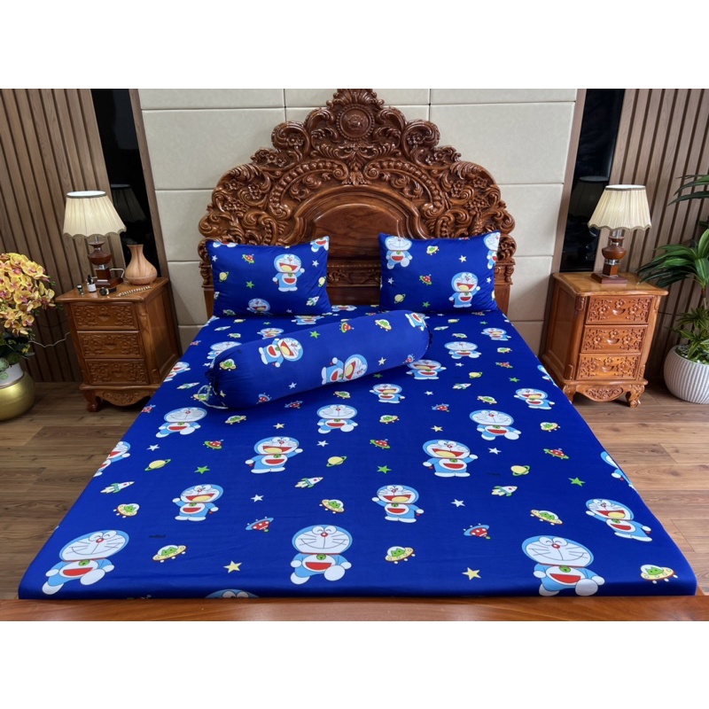 bộ ga gối thun hàn quốc Doremon ( nhận may theo yêu cầu)