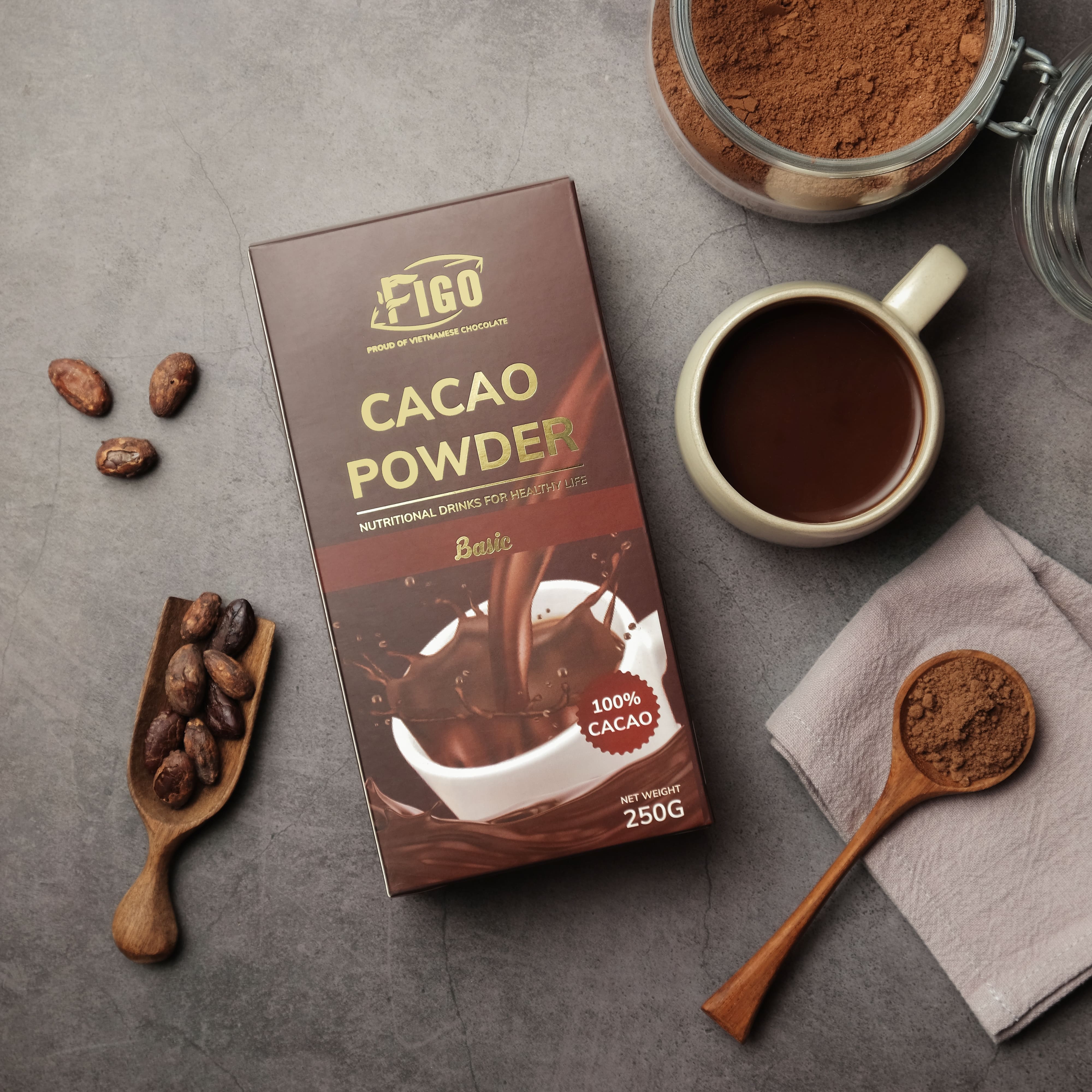 [VỊ ĐẮNG-COMBO 2 HỘP 250G] Bột cacao nguyên chất + Bột socola sữa 250g FIGO