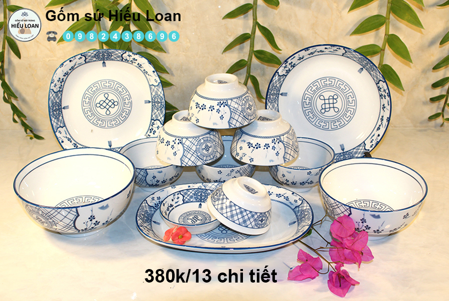 Bộ Bát Đĩa Sứ Bát Tràng Phúc Lộc thọ [13 MÓN ]
