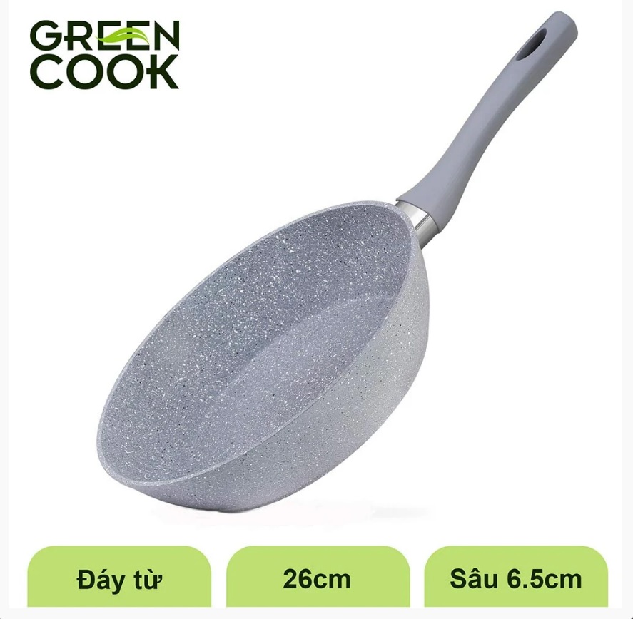 Chảo Sâu Vân Đá Đáy Từ Green Cook 26cm