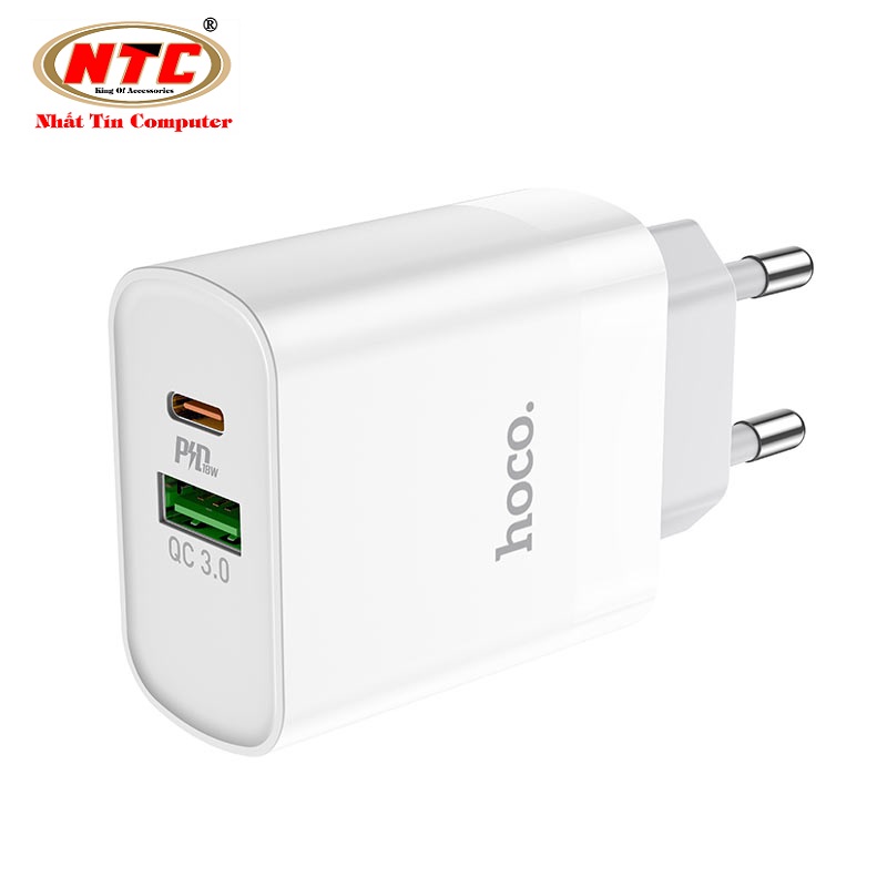 Cốc sạc 2 cổng Hoco C80A USB QC3.0 và Type-C PD18W (Trắng) - Hãng phân phối chính thức - Nhất Tín Computer