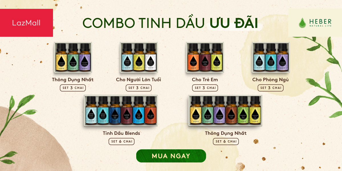 Set 3 Tinh Dầu Heber Natural Life Bán Chạy , Sả Chanh - Bạc Hà - Oải Hương, 100% Thiên Nhiên Nguyên Chất Xông Thơm Phòng