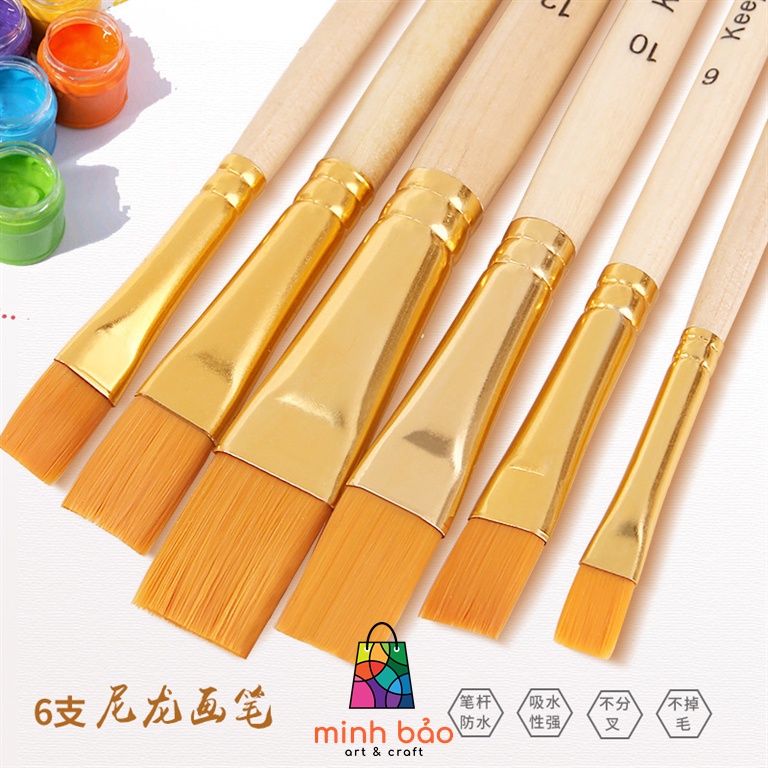 BỘ 6 CỌ VẼ MÀU NƯỚC THÂN GỖ KEEP SMILING