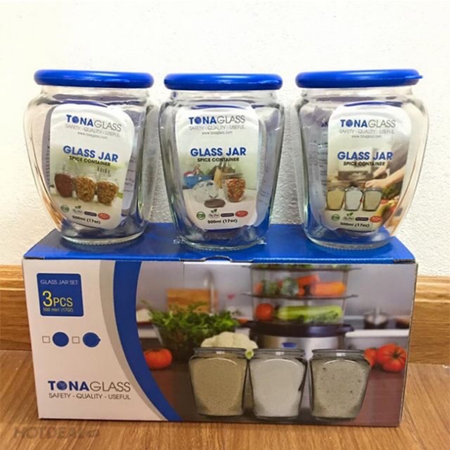 (Xả kho) Combo 3 hủ thuỷ tinh đựng gia vị