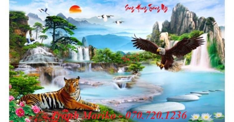 [HCM]Tranh đính đá SONG HÙNG TƯƠNG NGỘ LV444 kích thước 130*75cm