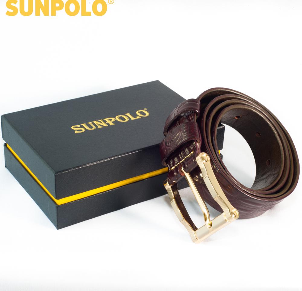 Men leather buckle belt SUNPOLO BSBK28 (brown)