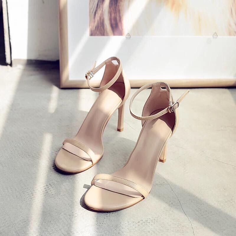 [HCM]Giày cao gót quai mảnh màu kem