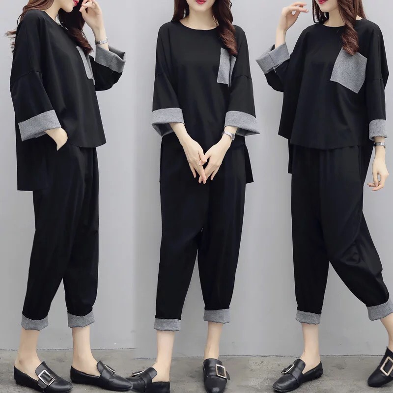 Sét đồ bộ form dài đen cá tính TTSA0081