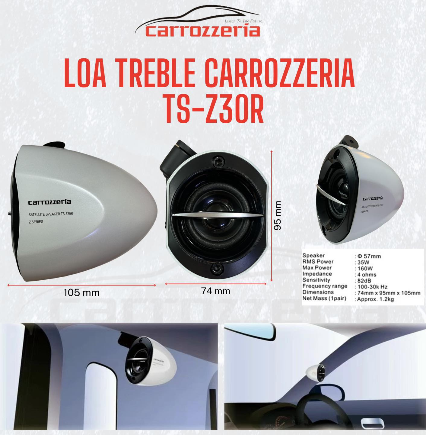 Bộ 2 loa trung loa ô tô xe hơi carrozzeria ts z30r công suất 160w nhỏ gọn bền đẹp