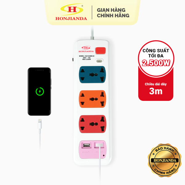 Bảng giá Ổ cắm điện đa năng Có USB Honjianda Mã 02 Dây 3m - an toàn chống quá tải