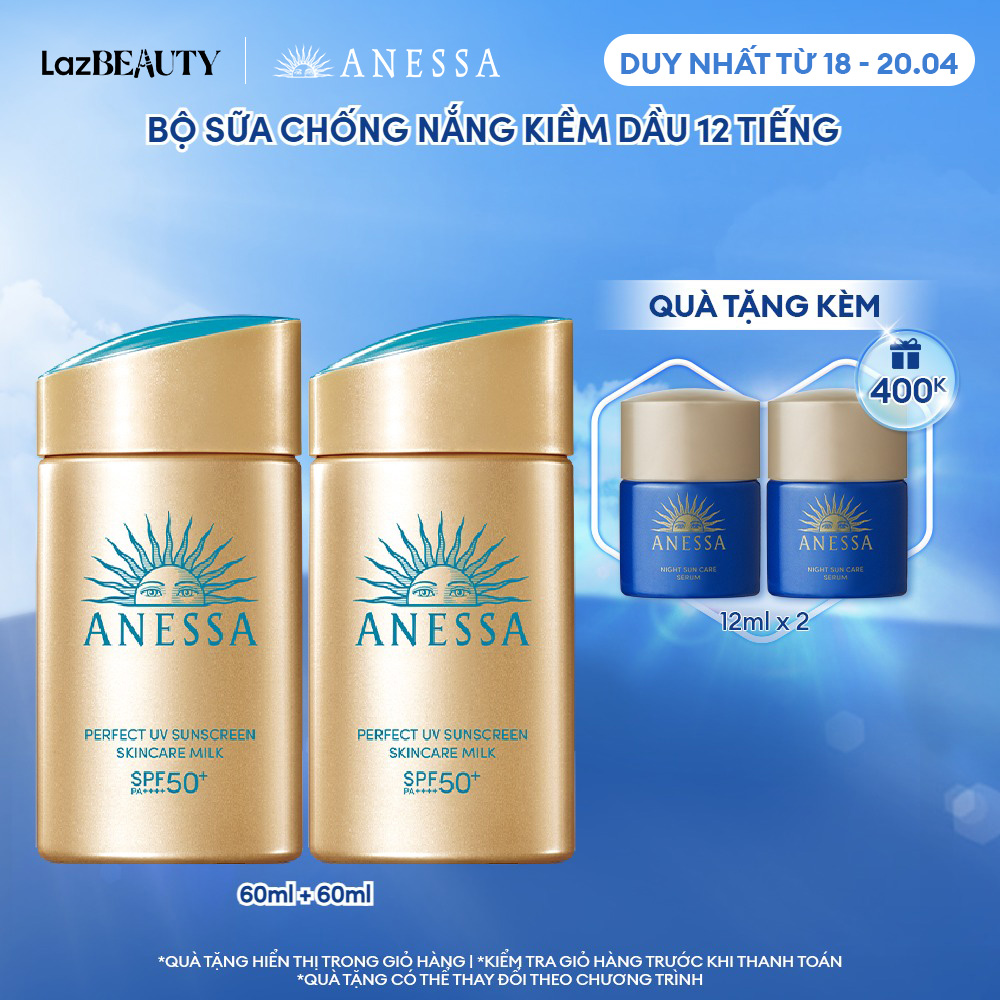Bộ 2 Kem chống nắng dạng sữa dưỡng da bảo vệ hoàn hảo Anessa Perfect UV Skincare Milk SPF 50+ PA++++ 60ml