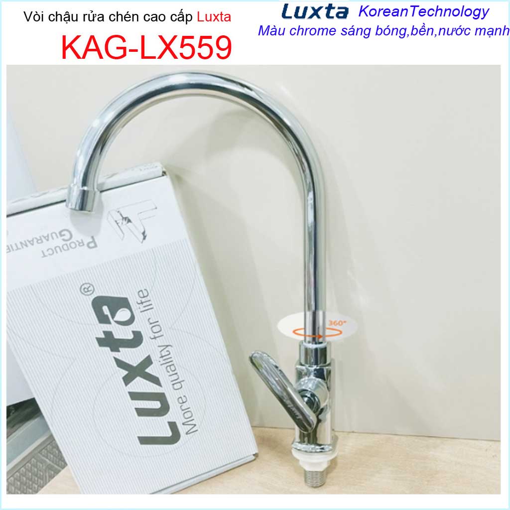 Vòi rửa chén bát Luxta KAG-LX559, vòi bếp cần cong thân lớn tay gạt vuông nước mạnh siêu bền