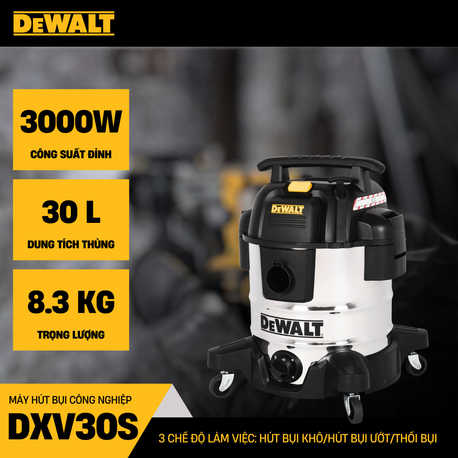 Dewalt DXV30S Wet/Dry Vacuum, 8 Gallon, 4 Horsepower, 4HP, Silver