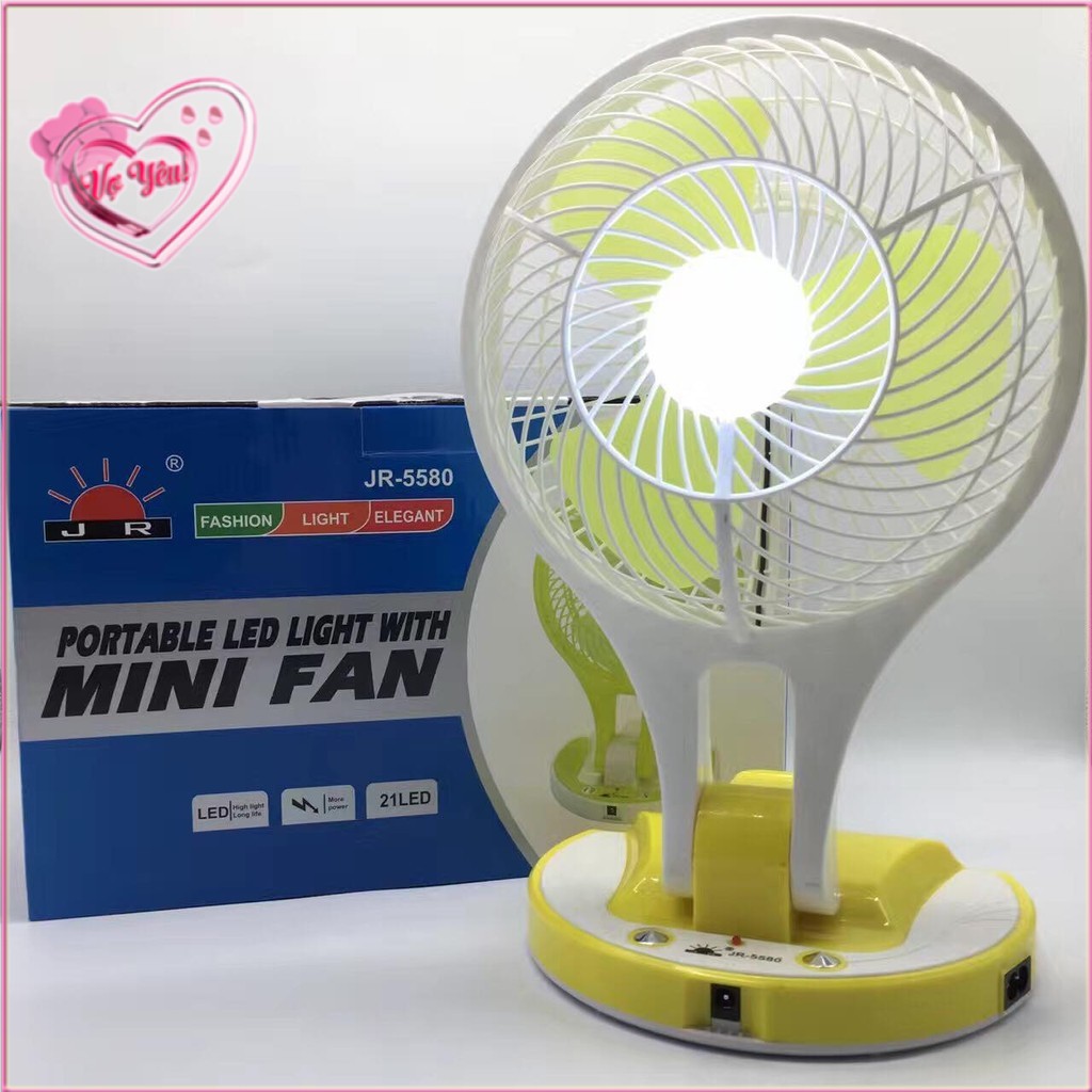 Quạt bàn tích điện gấp gọn có đèn 5580 - quạt dùng pin sạc mini