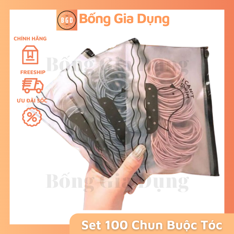 Set 100 chun buộc tóc kèm túi zip tiện lợi phong cách hàn quốc