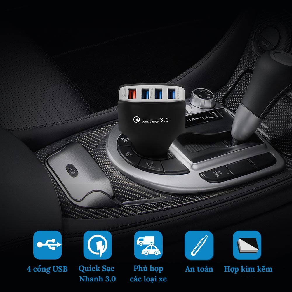 Tẩu Sạc Ô Tô 4 Cổng USB (Có 1 Cổng Quick Sạc Nhanh 3.0)