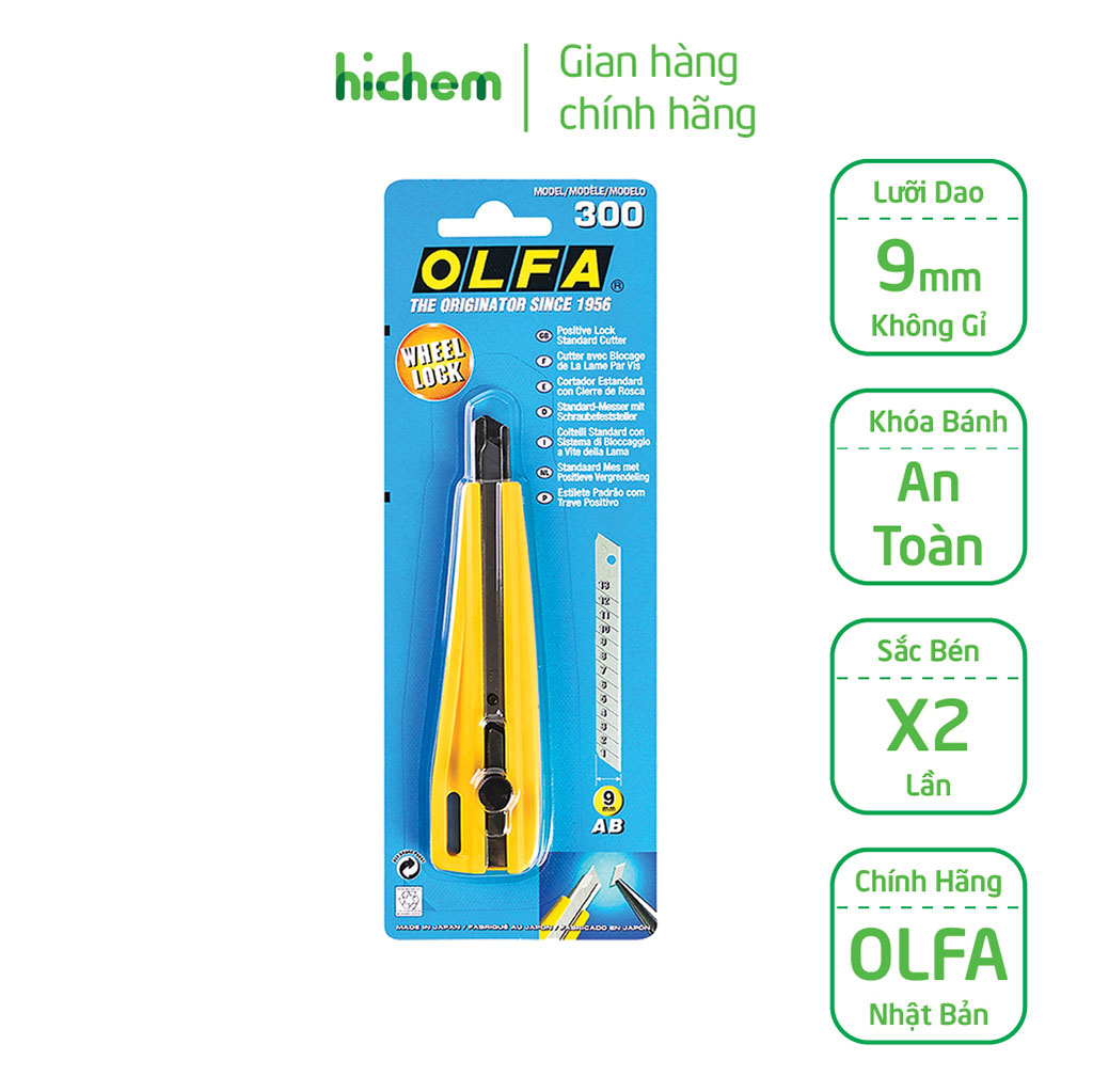 Dao Rọc OLFA 300 Lưỡi Dao Bẻ 9mm, Khóa Bánh Răng An Toàn Cắt Băng Dính, Bao Bì Nhỏ - KM Keo Epoxy A/B Siêu Dính