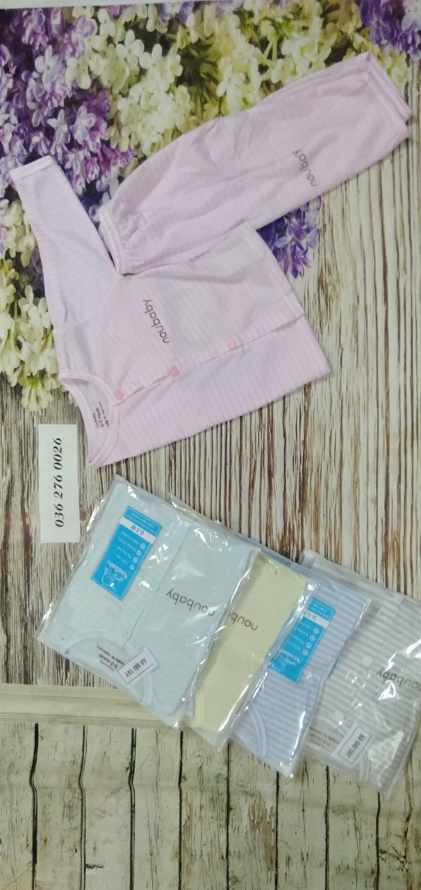BỘ DÀI TAY COTTON NOUBABY KẺ CÚC GIỮA CHO BÉ