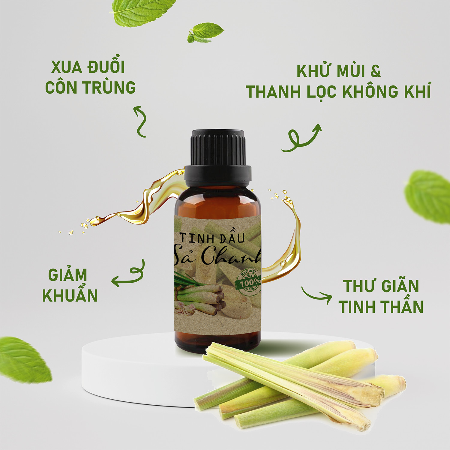 Tinh dầu Sả Java nguyên chất 100ml khử mùi, đuổi muỗi và côn trùng