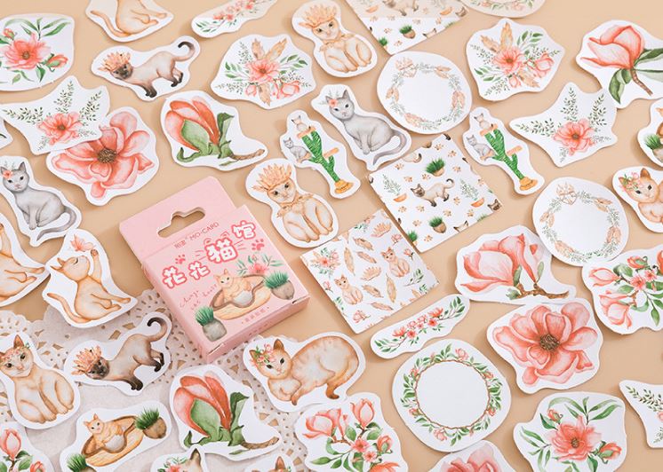 Bộ 45 sticker mèo và hoa e117
