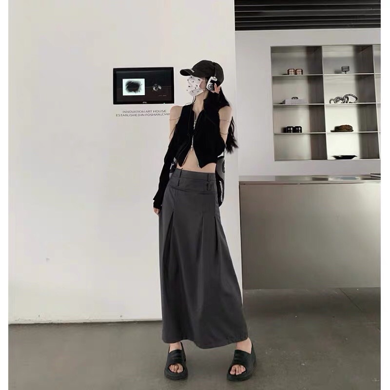 (Sẵn - Ảnh thật) CHÂN VÁY XÁM DÀI 2 LƯNG V17 | Sugarblingbling