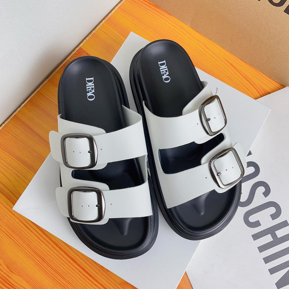 (Fom nhỏ) Dép nữDép 2 quai ngang gắn khoá siêu xinh Dép bánh mì đế 3cm chống trơn trượt Dép ulzzang nữ đi học đi chơi rẻ đẹp