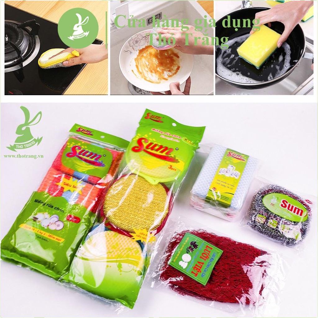 Miếng rửa chén bùi nhùi rửa chén đủ size đủ loại đa năng