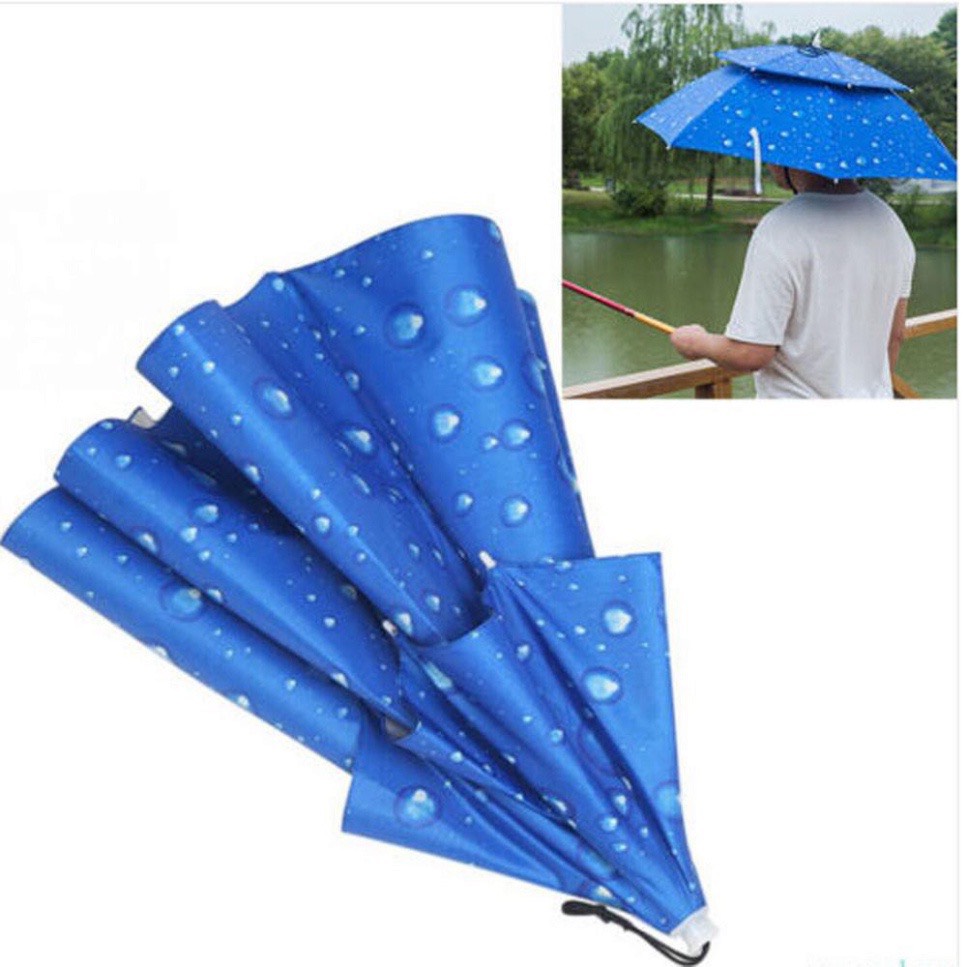 Mũ ô đội đầu 2 tầng che nắng mưa, câu cá, dã ngoại, dù ,nón dù, dù đội đầu, dù đi mưa, dù đi nắng, dù che năng, dù , ô , ô dù