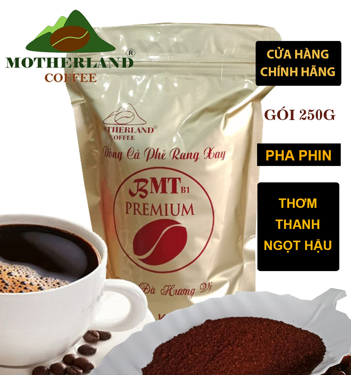 Cà phê rang xay nguyên chất Motherland gói 250g