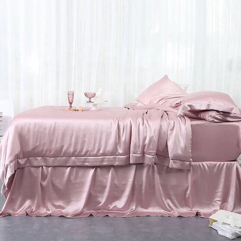 ( Lụa Loại 1) Ga Giường Phi Lụa Màu Tím Hồng Cao Cấp Mềm Mại Lan Pham Bedding