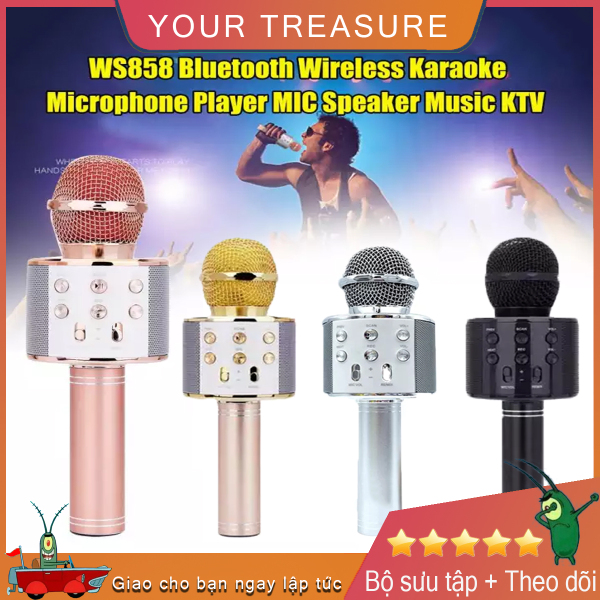 （HCM）Loa Micro Karaoke Bluetooth Không dây WS858 Cầm tay với Mic / Đầu phát USB - Micro Karaoke Di động Mini
