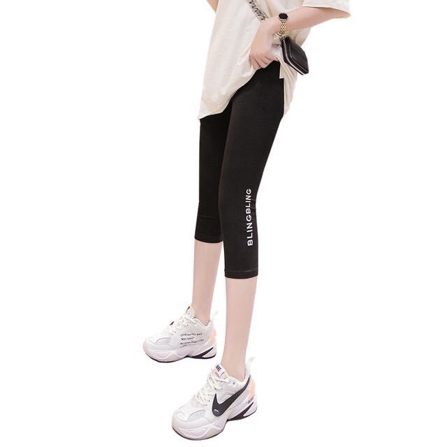 Quần Legging Nữ Dáng Lỡ In Chữ Quần Ôm Nữ Dáng Lửng Cạp Cao 2 Màu