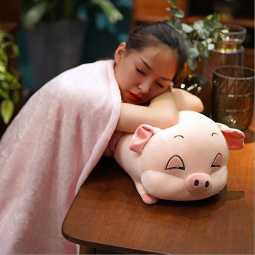 Bộ chăn gối 3 trong 1 hình heo lười dễ thương-Bộ Gối Mền Ngủ Văn Phòng Mềm Mịn Siêu Ấm, Gọn Nhẹ, Tiện Lợi- Bộ gối lợn kèm chăn siêu mềm mịn to đẹp dễ thương